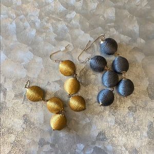 Dark gray and yellow yarn ball earrings two pairs